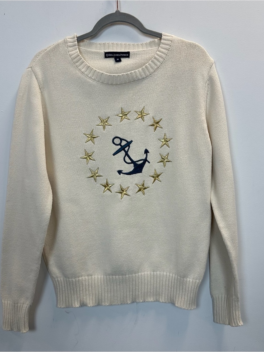 KJP Kiel James Patrick American Yacht Sweater Cream Anchor Medium